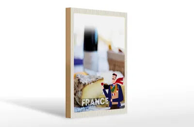 Produktbild von Holzschild Reise 20x30cm Frankreich Schimmelkäse Croissant