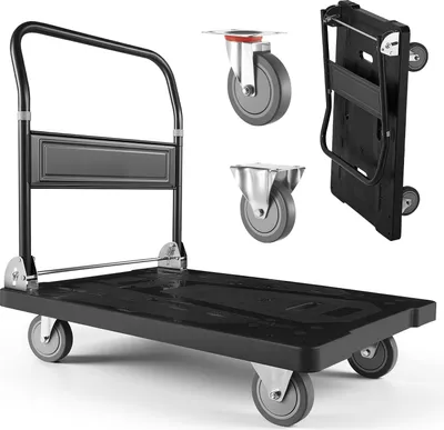 Produktbild von VEVOR Plattformwagen Klappbar 454 kg, Transportwagen mit Lenkrolle, Handwagen mit Rutschfester Ladefläche, Klappwagen Transporthilfe für Einfache Aufbewahrung, 895x595x850 mm Rollwagen