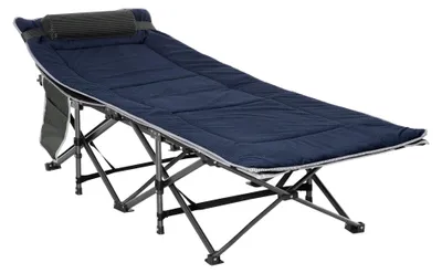 Immagine prodotto di Letto da campeggio pieghevole con materasso e tasca laterale | Colore: Blu, Grigio | Dimensioni: 64,5 x 188 x 53 cm