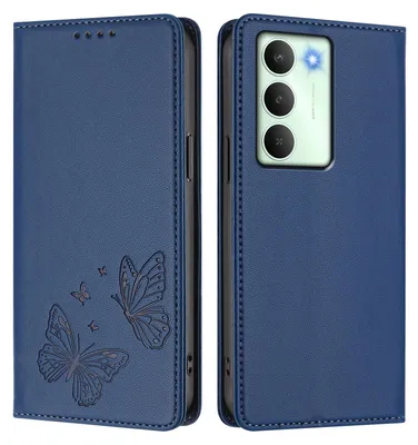 Obrázek produktu pro Kožené pouzdro pro Realme14X/Realme C75 5G, motýlí ražbou, peněženkové flip pouzdro se stojánkem Tmavě modrá