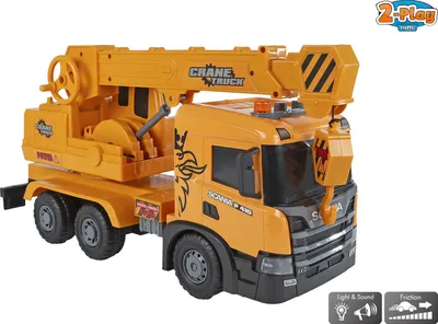 Produktbild von Kids Globe 2Play Scania Kranwagen (gelb,mit Licht & Sound,ausziehbarer Kranarm)