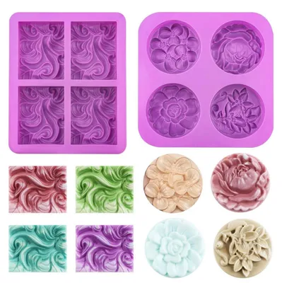 Image de Moules en silicone pour savon, forme fleurs, lot de 2, pour la fabrication de savon, bougies, résine, plâtre, chocolat