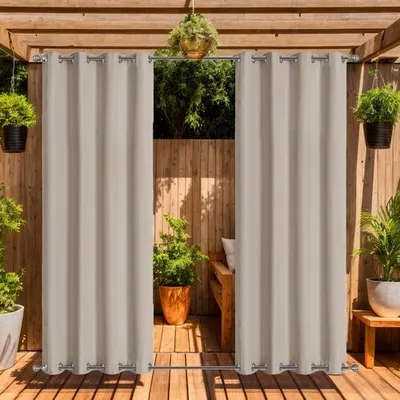 Image de lot de 2 rideaux d'extérieur pour jardin terrasse pavillon pergola imperméable au vent rideaux d'extérieur anti-éblouissement isolation thermique protection UV,Beige,140x213cm