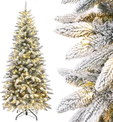 Produktbild von Yorbay 210cm Künstlicher Weihnachtsbaum Slim mit Beleuchtung LED Tannenbaum für Weihnachten-Dekoration, Schneebeflockt, Schmal, Weiß