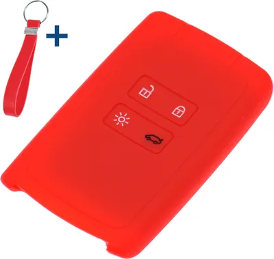 Produktbild von Auto Schlüssel Silikon Schutz Hülle + Schlüsselband Rot kompatibel mit Renault Megane Kadjar Clio Captur 4 Tasten KEYLESS SMARTKEY