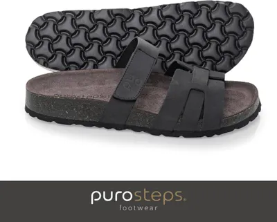 Produktbild von purosteps footwear Huelva-Eco Damen Leder Kork Sandale Klett Komfort F-Weite Schwarz - 39