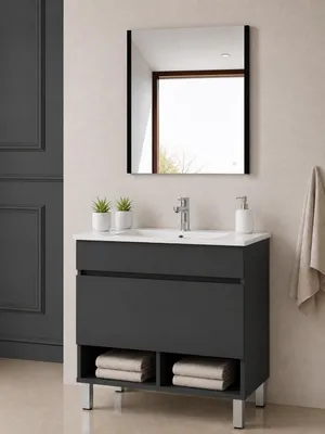 ORIGEN BATH NEBARI Badmöbel mit Füßen und Waschbecken 90x45 cm, Graphit