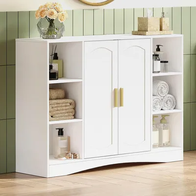 Produktbild von Badezimmerschrank, Aufbewahrungsschrank mit 2 Türen, Beistellschrank, Küchenschrank mit Offenen Fach, Verstellbare Ablage, Badschrank, für Badezimmer Wohnzimmer Küche, Weiß, 30 × 100 × 75 cm