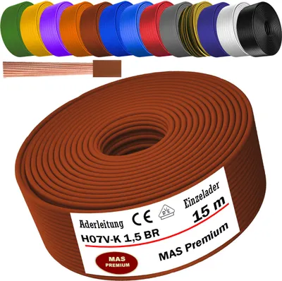 Produktbild von 15m Aderleitung H07 V-K BR 1x1,5 mm² Braun Einzelader flexibel