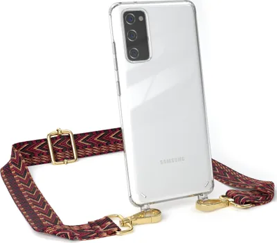 Produktbild von EAZY CASE Handykette - Verstellbarer Trageriemen kompatibel mit Samsung Galaxy S20, Handykordel mit transparenter Silikon-Hülle, Band in Rot