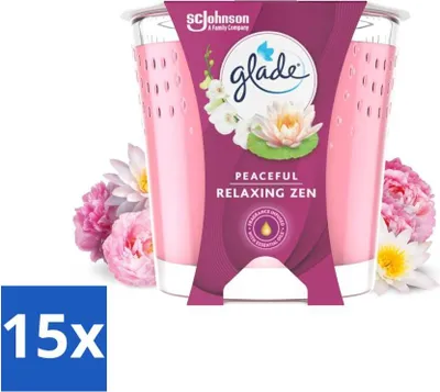Productafbeelding van Glade - Ontspannende Zen-geurkaars - 100% koolzaadwas - 112 g - Voordeelverpakking - 15 stuks