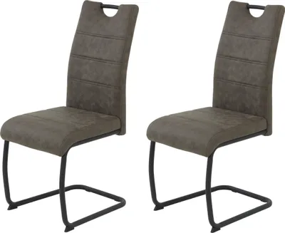 Produktbild von Hela Tische, 2er Set Esszimmerstuhl Freischwinger Dunja - Bezug Vintage Braun - Rundrohr Metallgestell Schwarz-Lehne mit Griff - 120kg belastbar