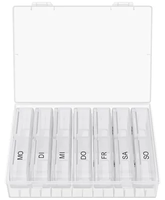 Produktbild von WELLGRO Tablettenbox für 7 Tage - Pillendose je 2 Fächer pro Tag - Klappdeckel mit Druckverschluss - Aufbewahrungsbox - BPA-freier Kunststoff