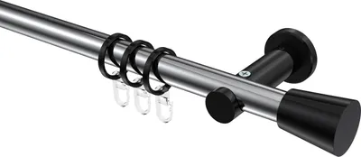 Produktbild von Interdeco Gardinenstange / Vorhangstange Chrom / Schwarz, Typ Platon Sitra (Konus), 20 mm Ø 1-läufig, 160 cm