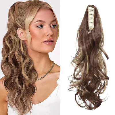 Obrázek produktu pro Clip-in prodlužovací vlasy, 45 cm, vlnité, středně hnědé, tmavě blond, syntetické
