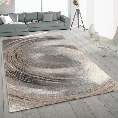 Image de Tapis salon à poils courts abstrait vintage géométrique vagues gris beige dimensions 200x290 cm