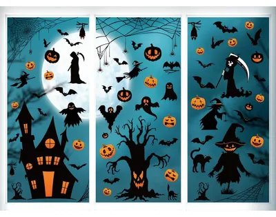 Produktbild von Fensteraufkleber Halloween-Dekoration Fenstersticker - 9 Bögen - Wiederverwendbar PVC - Beidseitig bedruckt - Für Haus und Schule