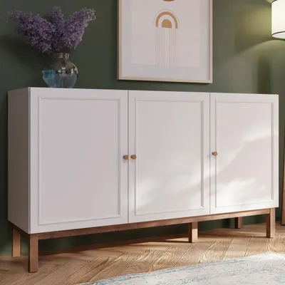 Produktbild von Forte PENKRIDGE Sideboard 150, Landhaus Sideboard mit 3 Türen, Holzwerkstoff, Wohnzimmer, Esszimmer, Secret Grey mit Schlammeiche Holzdekor, 149,6 cm breit x 85,4 cm hoch x 41,7 cm tief
