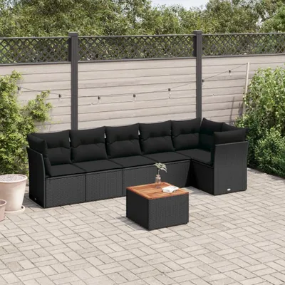 Produktbild von Design 7-tlg. Garten-Sofagarnitur mit Kissen Schwarz Poly Rattan, Gartenmöbel-Sets 2024 Neu