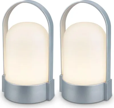 Produktbild von Briloner ASA 2er Set LED Tischlampe kabellos, Dimmbar, Touch, USB-C Aufladung, IP44, Chrom-Matt, 9x8x15,5 cm