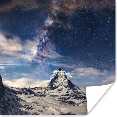 Produktbild von MuchoWow® Poster Berge - Sterne - Universum - Jungen - Mädchen - Kinder 75x75 cm - Wand Dekoration