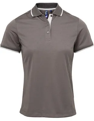 Produktbild von Premier Workwear PR619 | Damen Contrast Coolchecker Polo - Farbe: Dark Grey (ca. Pantone 424)/Silver (ca. Pantone 428) - Größe: XXL