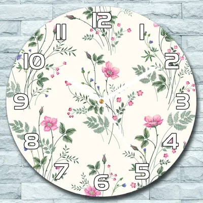 Produktbild von Wanduhr aus Glas Rund fi 30 Rosa Feldblumen Quarz Deko Schlafzimmer Büro