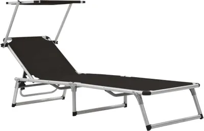 Produktbild von vidaXL Klappbare Sonnenliegen mit Dach 2 Stk. Alu Textilene Schwarz