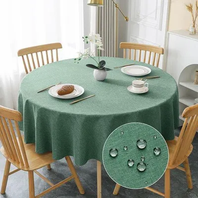 Produktbild von Wasserbeständiges Polyester-Tischdecken 180cm, grün, liniert, für Wohnzimmer, Esszimmer, Terrasse, Garten