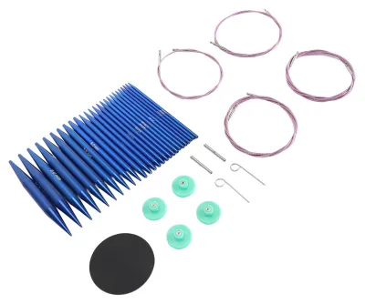 Imagen del producto de Juego de agujas de tejer circulares de aluminio intercambiables con estuche de almacenamiento, disponible en 13 tamaños para diferentes proyectos