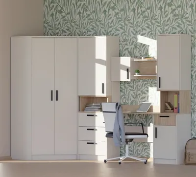 Produktbild von Marmex Jugendzimmer-Set GRANT SET 28 Cashmere Eckschrank, Regal, Schreibtisch