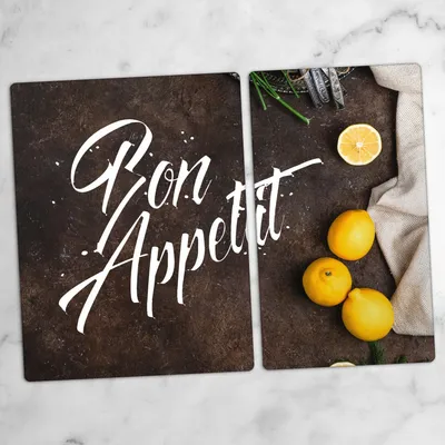 Produktbild von Glas-Herdabdeckplatten Glaskeramikkochfeld-Abdeckung Spritzschutz Schneidebrett Zweiteilige Glas 70x52 cm Bon appetit Inschrift Gemüse