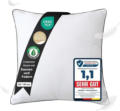 Imagen del producto de Almohada de tres compartimentos con relleno de plumas y plumón, de 80 x 80 cm (1 unidad)