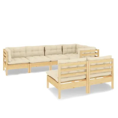 Produktbild von 7-tlg. Garten-Lounge-Set mit Creme Kissen Massivholz Kiefer