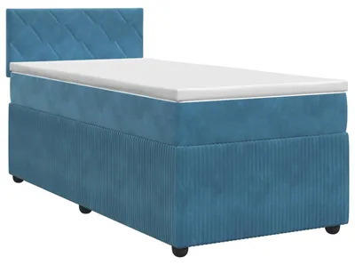 Productafbeelding van Boxspringbed met matras, donkerblauw, 90 x 190 cm, fluweel