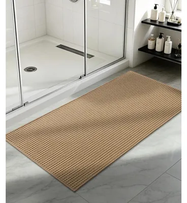 Zdjęcie produktu dla Dywan do łazienki, wzór "wafel", 60x120 cm, kolor khaki, antypoślizgowy, nadający się do prania, dobrze chłonny, miękki