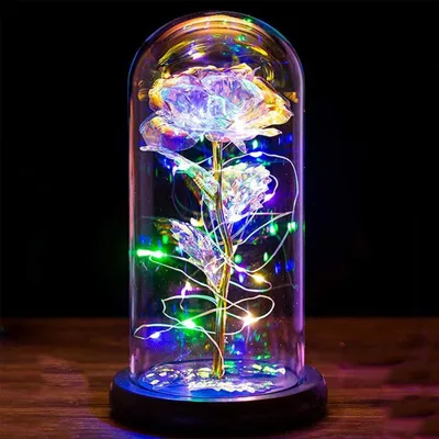 Ewige Rose in Glaskuppel mit LED-Licht – Galaxy Rose Geschenk