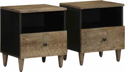 Imagen del producto de Mesitas noche 2 uds madera maciza mango gris claro 40x33x46 cm