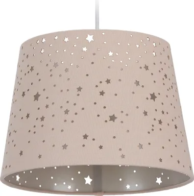 Produktbild von Relaxdays Kinderzimmerlampe Sterne, hängende Schirmlampe für Mädchen, Sternenhimmel Motiv, E27, runder Stoffschirm, rosa