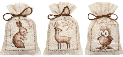 Produktbild von Vervaco Kräutertütchen Kreuzstich Stickpackung "Wintertiere" 3er Set, Zählmuster, 8x12cm
