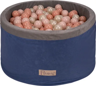 Obrázok produktu pre Flumi Ball Bath Baby Ball Pool Kids 90x40cm s 200 loptičkami do kúpeľa ∅ 7cm vyrobené v EU-námornícka modrá + broskyňové gule