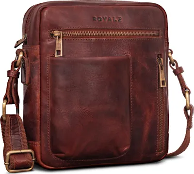 Produktbild von ROYALZ "Antonio" Herren Umhängetasche Leder klein – Echtleder Crossbody Ledertasche für Männer im Vintage Look – kompakte Messenger Bag mit Reißverschluss