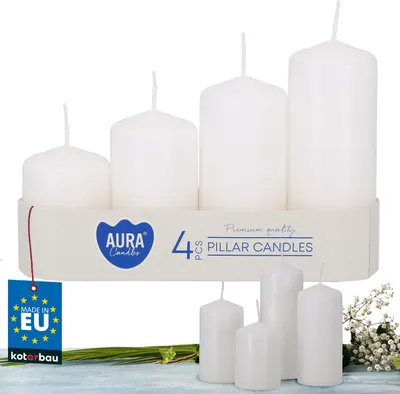 Produktbild von KOTARBAU® Stumpenkerzen Säulenkerzen Blockkerzen Set 4 Stück Weiß