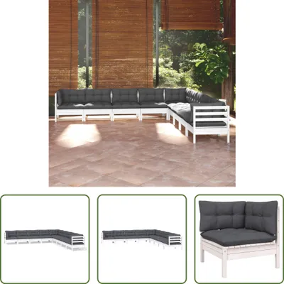 Produktbild von The Living Store 9-tlg. Garten-Lounge-Set mit Kissen Weiß Kiefer Massivholz