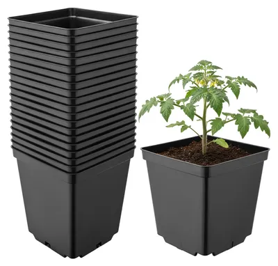 Image de Garronda, lot de 20 pots de fleurs carrés en plastique avec trous de drainage pour le jardin (noirs, 15 x 15 x 15 cm (2,5 L)) GD-KW-S
