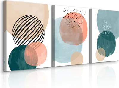 Produktbild von Leinwandbilder Set Aufhängefertig 3 Bilder 30x40cm KREISE Aquarell Abstraktion Boho Stil