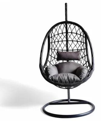 Immagine prodotto di Dondolo con struttura in metallo e seduta in wicker nero schienale design moderno 195x93x122cm