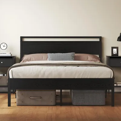 Bett 140x200 cm mit Lattenrost, Stauraum, Metall, schwarz