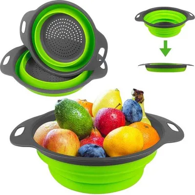 Obrázok produktu pre Ibenzoa® Skladacia sada sitiek na cestoviny (2 kusy) – silikón (bez BPA), úsporné uskladnenie, priemer 25–29 cm, multifunkčné kuchynské sitko s ergonomickými rúčkami