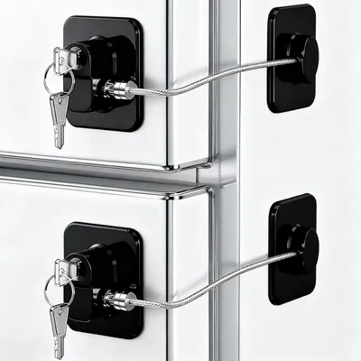 Produktbild von 2 Stück Kühlschrankschloss, Kindersicherung Kinder Ohne Bohren, Selbstklebend Fenster Kinder, Mit Schlüssel für Schubladen, Kühlschränke, Waschmaschinen, Schrankschloss (Schwarz), für Zuhause, Baby Kindersicherung, Schrank Schutz